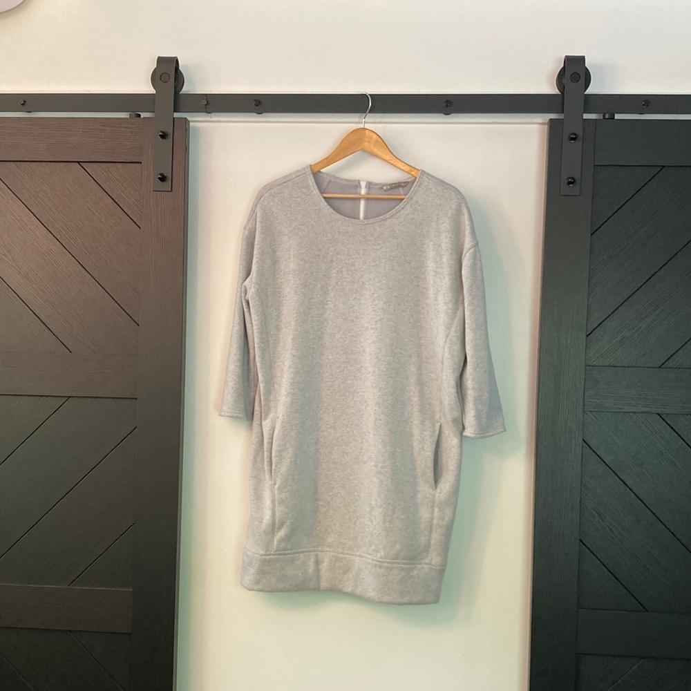Athleta Cozy Karma Sweatshirt Dress Womens Grey Back Zip Long Sleeve Size L